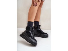 Dámské sneakersy na platformě s kožíškem typu beránek lee cooper lcj-24-47-3145 Černé