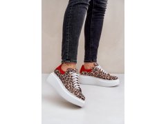 Kožené sneakerky na platformě s&nbsp;leopardím vzorem zazoo 3346 hnědo-červené