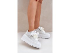 Kožené sneakersy na platformě chebello 4658 stříbrné