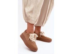 Semišové tenisky s&nbsp;kožíškovým šněrováním kobbo 79655 Camel
