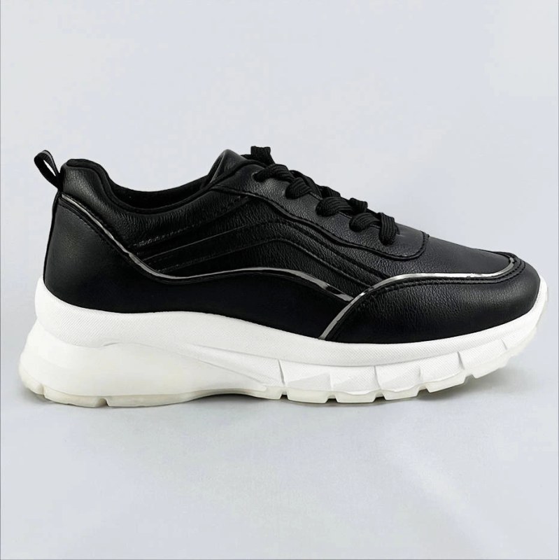 Černé dámské sneakersy s&nbsp;metalickou lemovkou (BG-02) - Ženytenisky