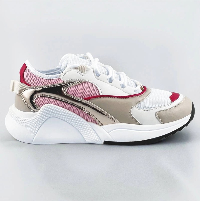 Růžové šněrovací sneakersy s barevnými vsadkami (6346)