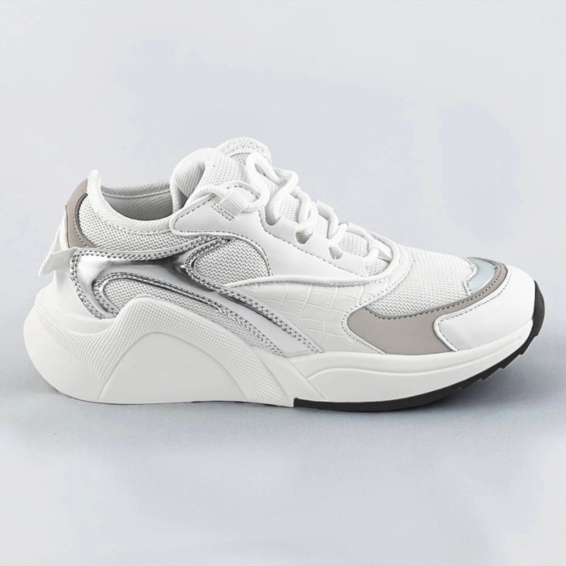 Bílé šněrovací sneakersy s barevnými vsadkami (6346)