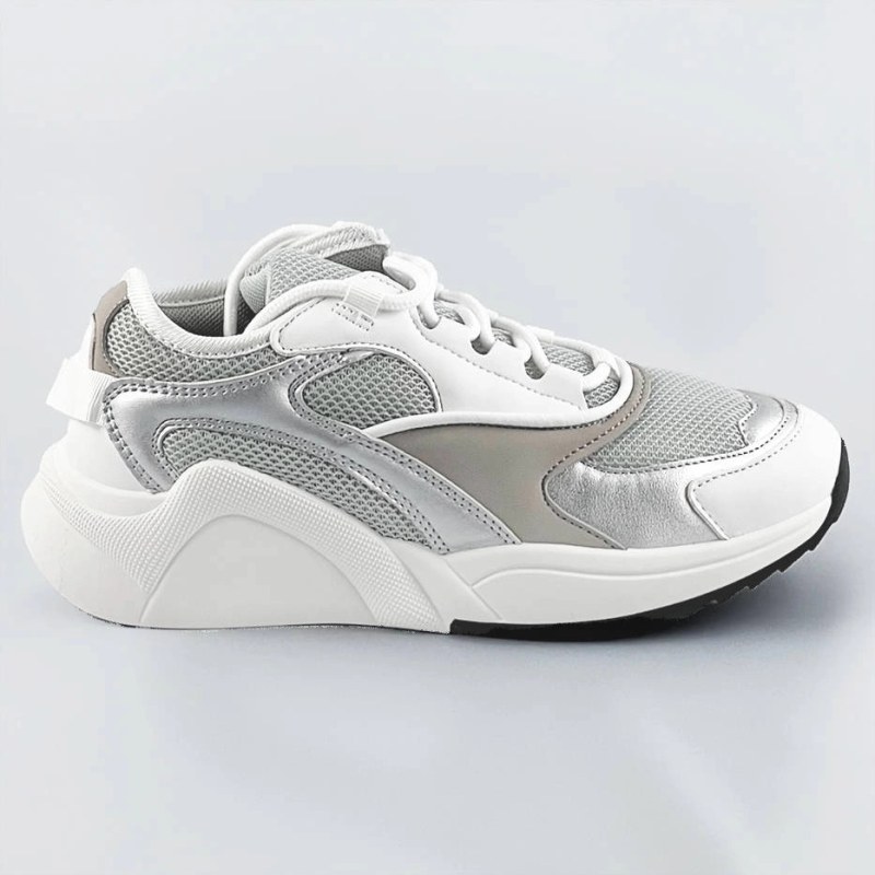 Bílo-šedé šněrovací sneakersy s&nbsp;barevnými vsadkami (6346) - Dámské boty Ženytenisky