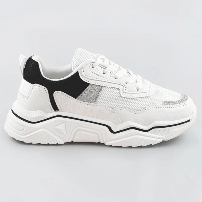 Bílo-černé dámské sneakersy s&nbsp;brokátovými vsadkami (LU-2) - Dámské boty Ženytenisky