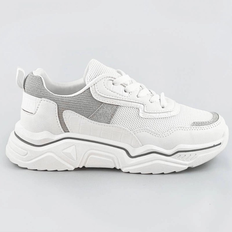 Bílo-šedé dámské sneakersy s&nbsp;brokátovými vsadkami (LU-2) - Dámské boty Ženytenisky