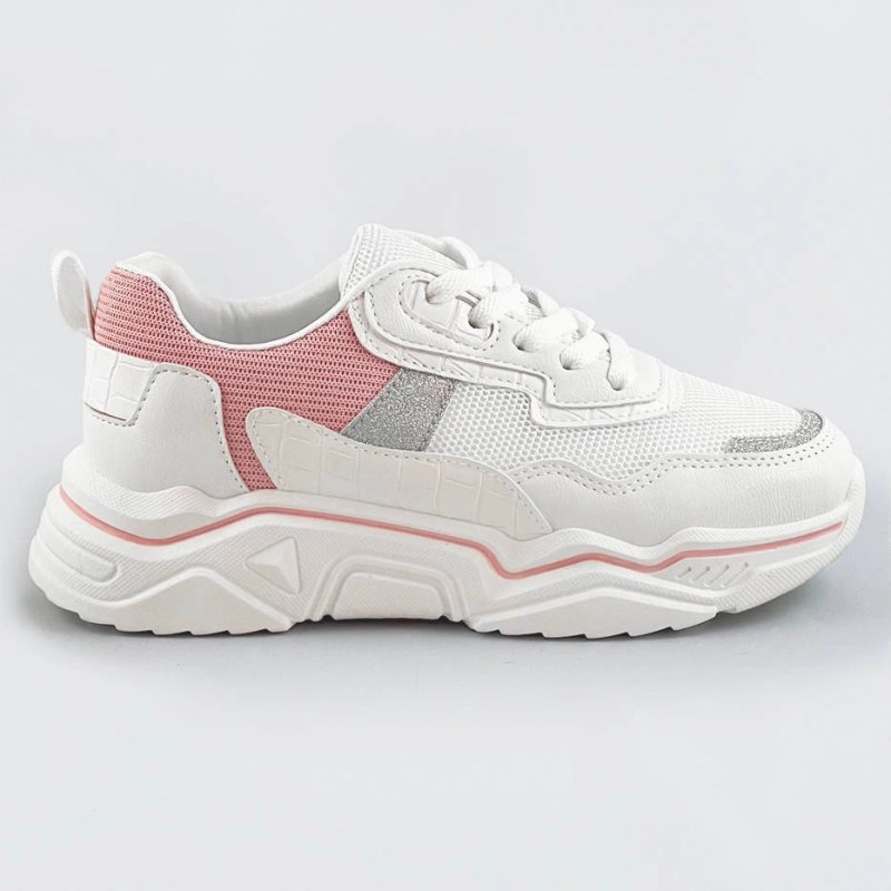 Bílo-růžové dámské sneakersy s&nbsp;brokátovými vsadkami (LU-2) - Dámské boty Ženytenisky