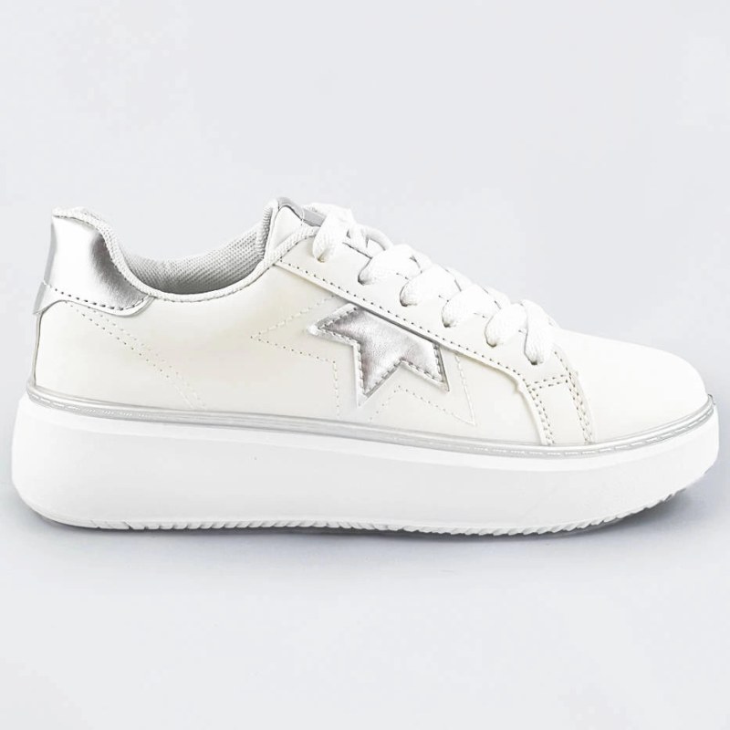 Bílo-stříbrné šněrovací tenisky sneakers s&nbsp;hvězdičkou (BB126L) - Dámské boty Ženytenisky