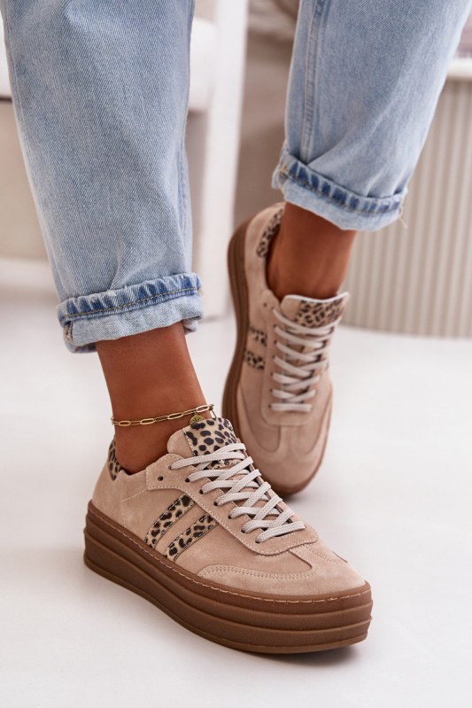 Zazoo n1068s4 dámské semišové sneakersy na platformě leopardí Růžové - Dámské boty Ženytenisky