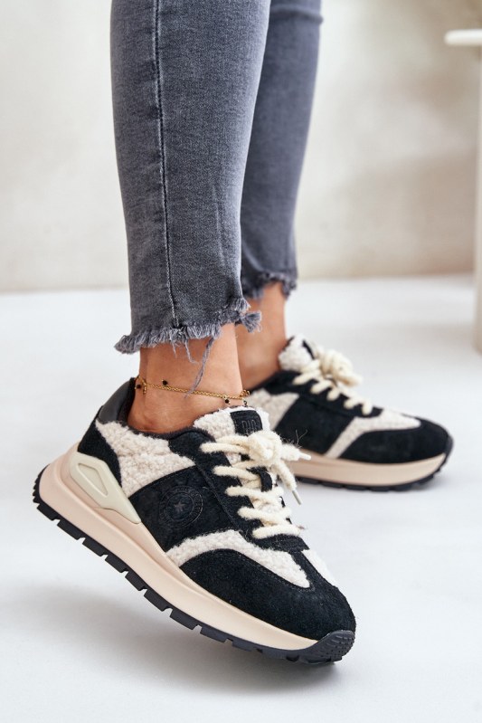 Zateplené dámské kožené sneakersy big star oo274a318 hi-poly system černé - Dámské boty Ženytenisky