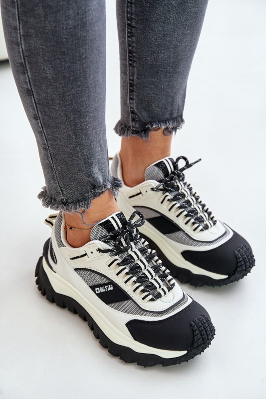 Kožené dámské sneakersy na platformě big star oo274a220 hi-poly system Bílá-Černá - Dámské boty Ženytenisky