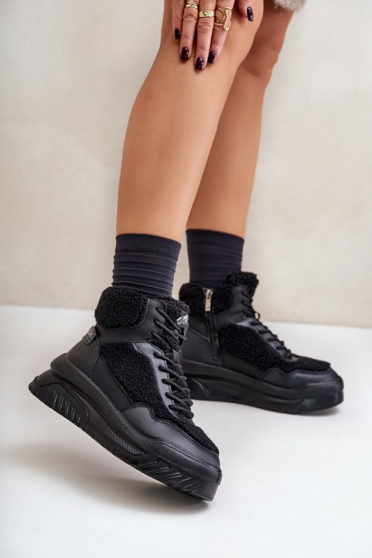 Dámské sneakersy na platformě s&nbsp;kožíškem typu beránek lee cooper lcj-24-47-3145 Černé - Dámské boty Ženytenisky
