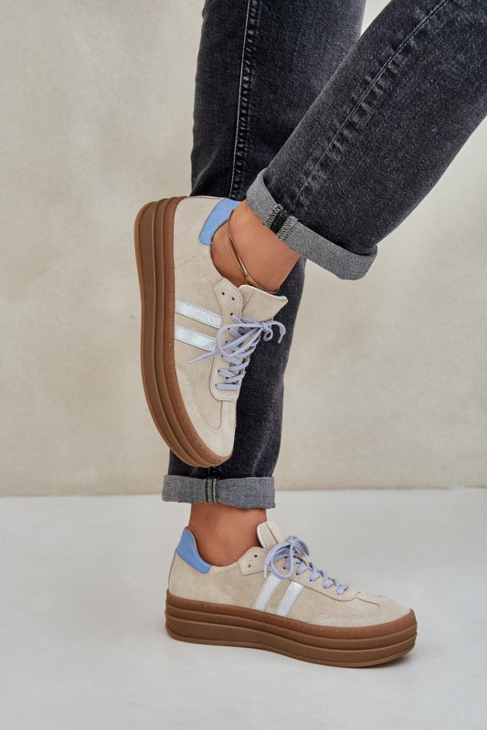 Zazoo n1068s4 dámské semišové sneakersy na platformě béžové - Dámské boty Ženytenisky