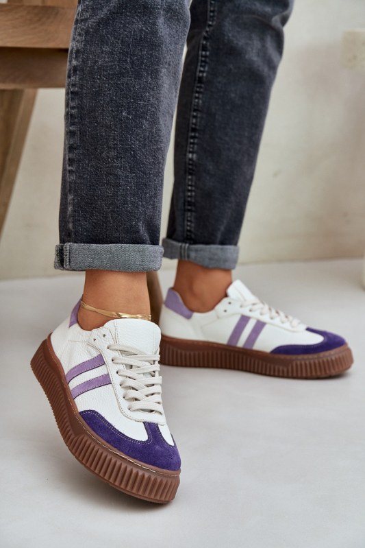 Zazoo n1068 kožené nízké sneakersy dámské na platformě Bílé