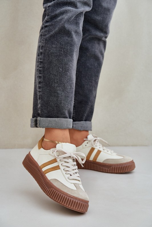 Zazoo n1068s6 kožené nízké sneakersy dámské na platformě Béžové - Dámské boty Ženytenisky