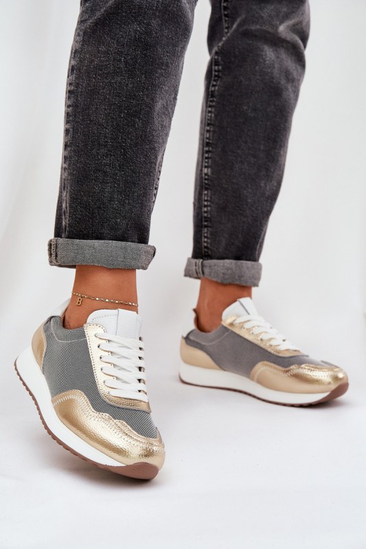 Kožené sportovní boty sneakers dámské d&a lr51-847 Zlaté - Dámské boty Ženytenisky