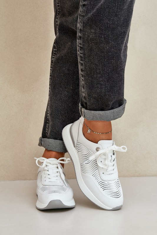 Kožené sportovní boty dámské sneakers s.barski lr51-551 Bílé - Dámské boty Ženytenisky