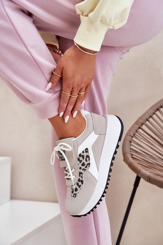 Sportovní boty sneakers dámské na platformě panterka bílo-bežové Pumbes