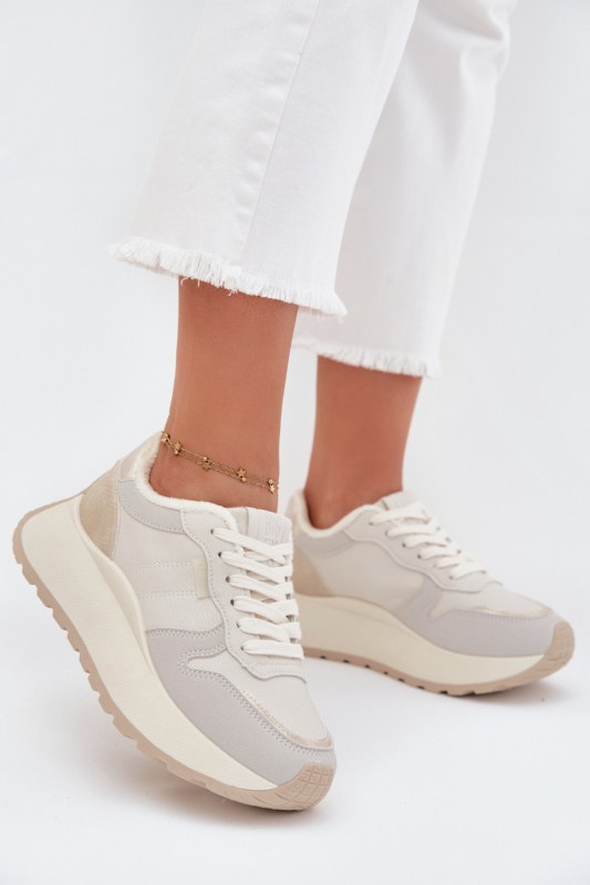 Zateplené dámské sneakersy na platformě big star ss274008 hi-poly system světle béžové