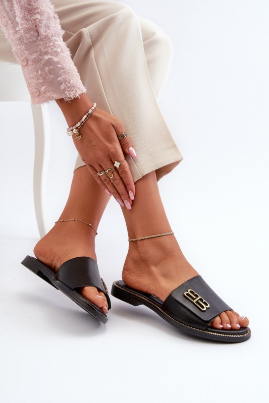 Zazoo 40384 elegantní dámské kožené černé Žabky - Dámské boty Ženyžabky