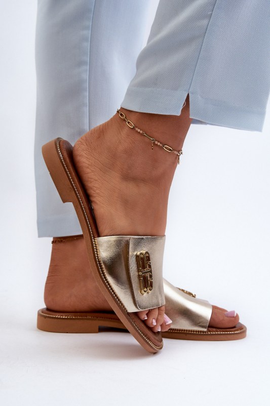 Zazoo 40384 elegantní dámské kožené žabky Zlaté