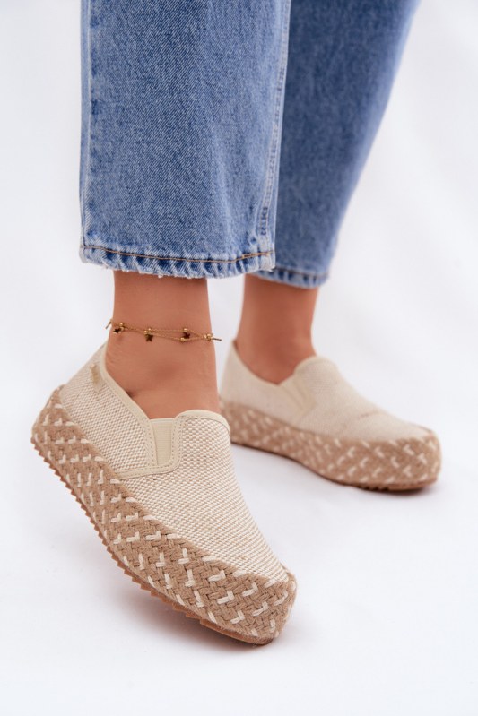 Dámské espadrilles na platformě s&nbsp;pletením lee cooper lcw-26-31-4332 béžové - Dámské boty espadrilky