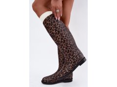 Dámské vysoké holínky na nízkém podpatku s leopardím vzorem Melianne