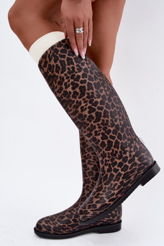 Dámské vysoké holínky na nízkém podpatku s&nbsp;leopardím vzorem Melianne - Dámské boty holínky