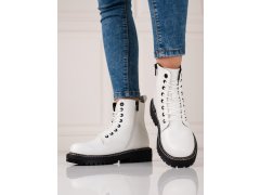 Dámské kotníčkové boty na plochém podpatku kk274539 bílá s černou - big STAR