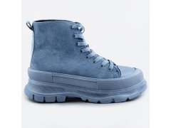 Šedomodré vysoké trampky z imitace semiše (AD-402)
