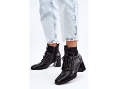 Černé kožené boty na podpatku vinceza 5867