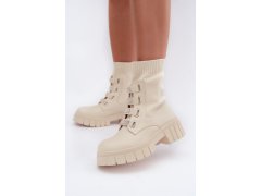 Dámské zateplené boty se sockou a zdobenými pruhy béžové Giavelle