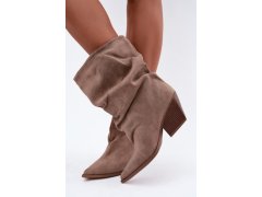 Dámské vrásčité kotníkové boty na štíhlém podpatku slip-on béžové Cazela