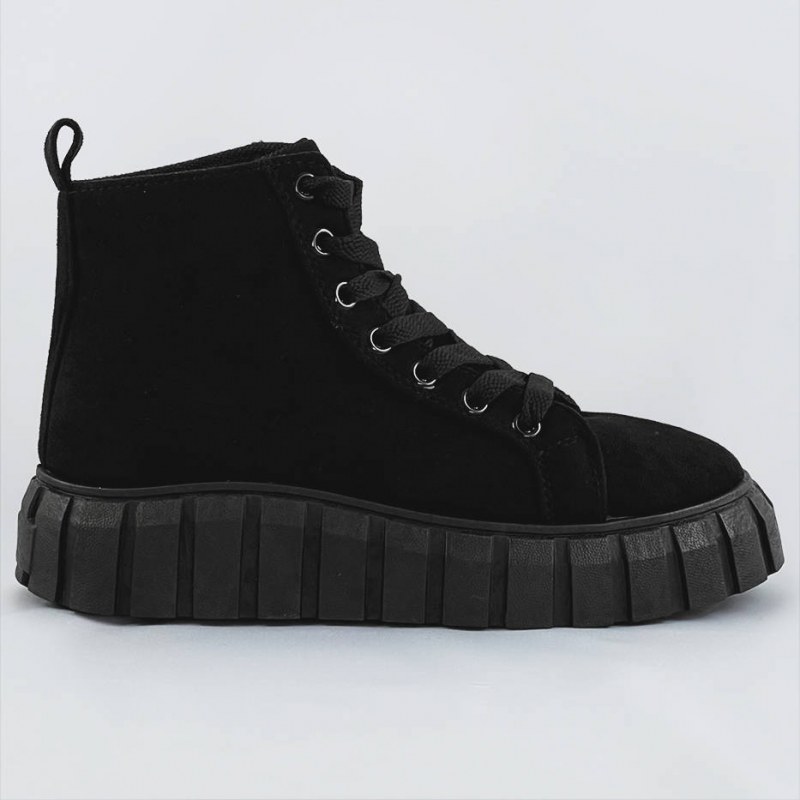Černé šněrovací boty z imitace semiše (XA057) - Dámské boty kotníkové