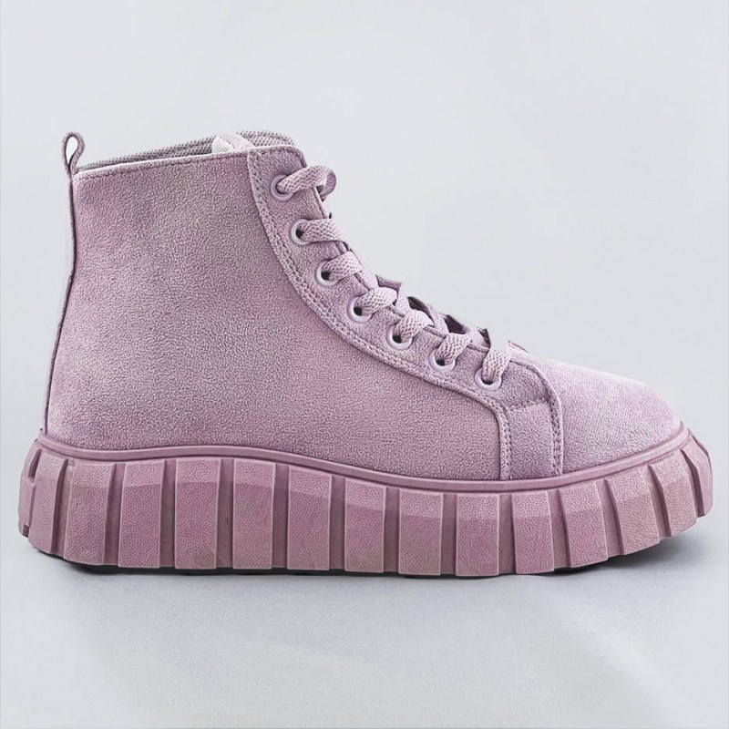 Šněrovací boty ve vřesové barvě z imitace semiše (XA057) - Dámské boty kotníkové