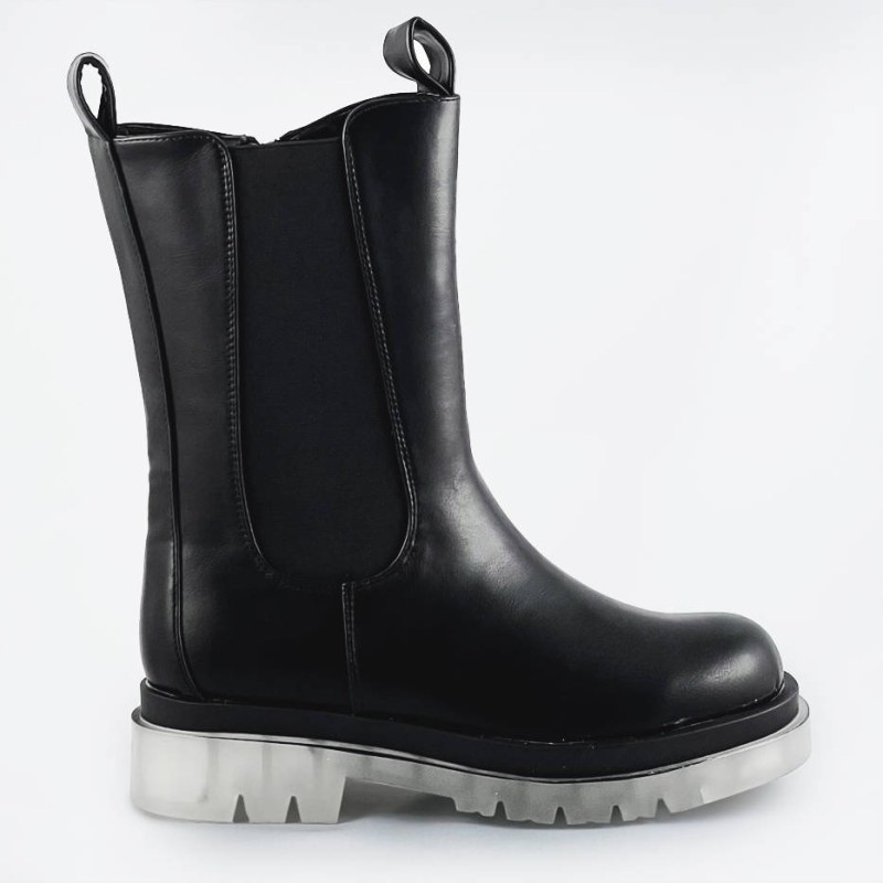 Černé boty s transparentní podrážkou (OM717) - Dámské boty kotníkové