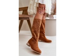 Dámské ažurové kozačky ns525p/ 199135 camel hnědá - Seastar