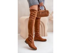 Kozáky na plochém podpatku do kolene z&nbsp;eko semiše camel Linnithia