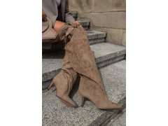 Dámské nazouvací kozačky nad koleno na podpatku béžové Rosena