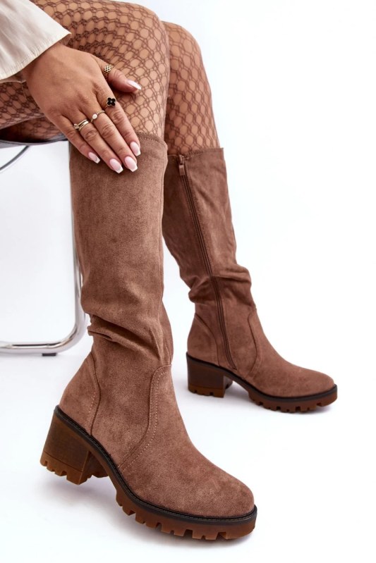 Kozačky d8130 hnědé - step in style - Dámské boty kozačky