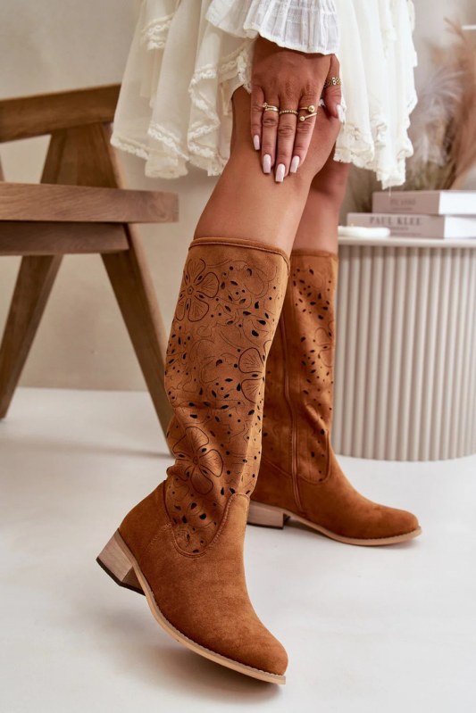 Dámské ažurové kozačky ns525p/ 199135 camel hnědá - Seastar