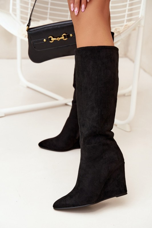 Kozačky na klínech na zip model 216791 step in style