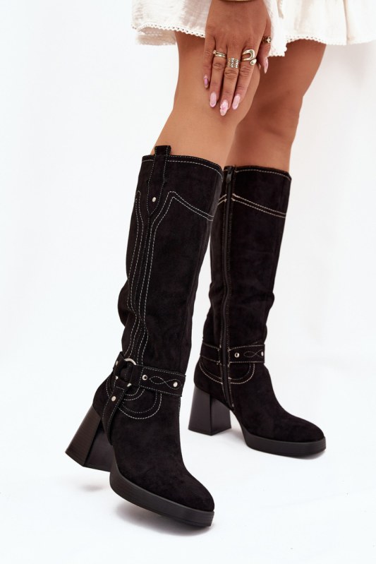 Kozačky na podpatku na zip model 216796 step in style