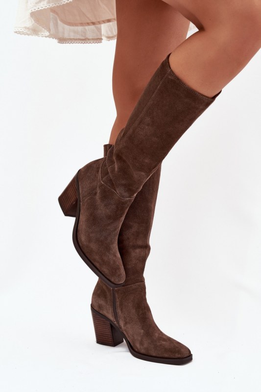 Kozačky na podpatku na zip model 223008 step in style - Dámské boty kozačky