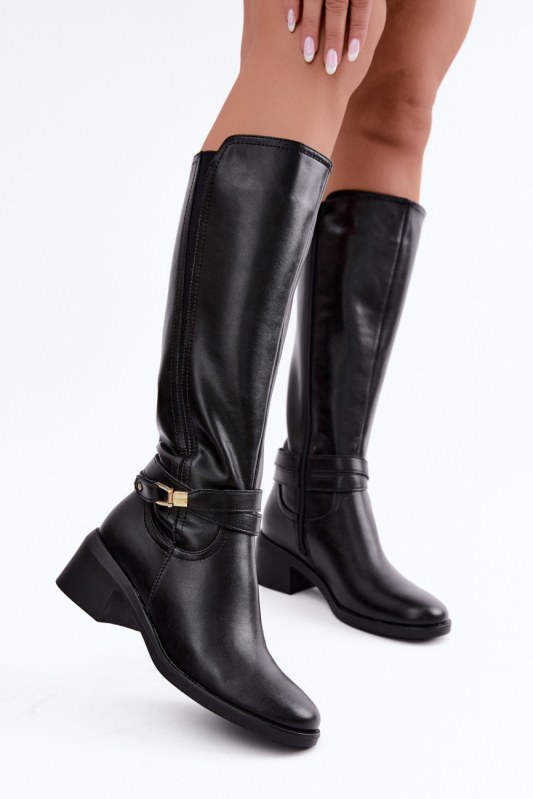 Kozačky na podpatku na zip model 232092 step in style