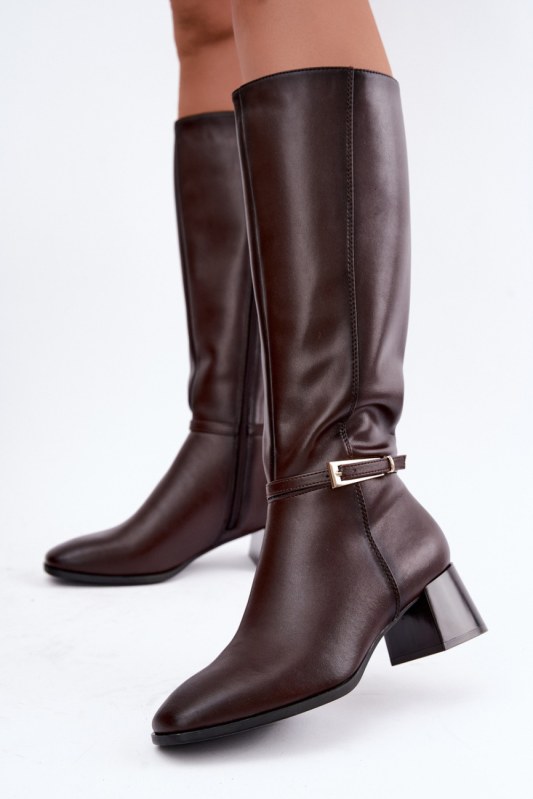 Kozačky na podpatku na zip model 232096 step in style - Dámské boty kozačky