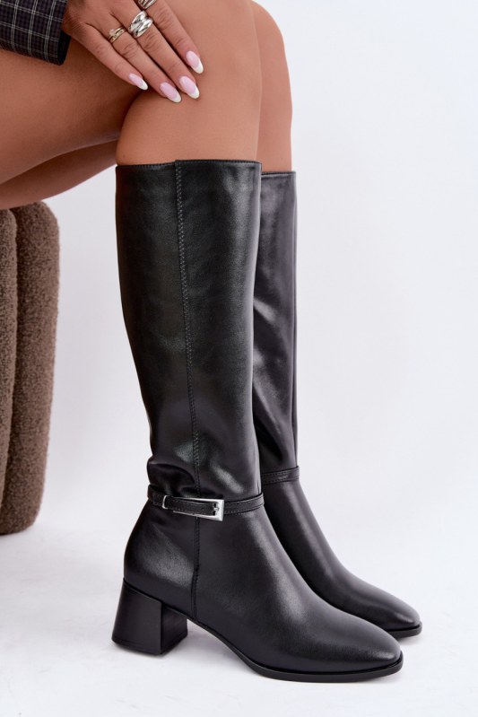 Kozačky na podpatku na zip model 232097 step in style