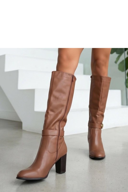 Kozačky na podpatku na zip model 232149 Solea - Dámské boty kozačky