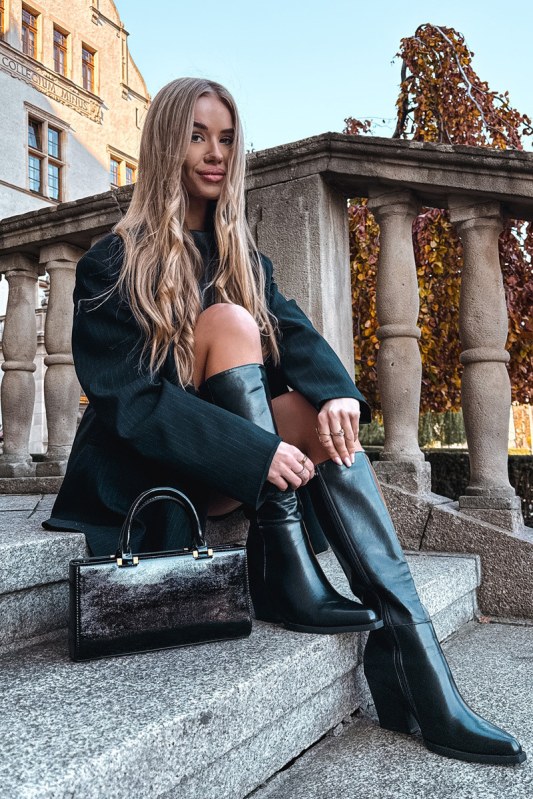 Dámské kozačky na jehlovém podpatku s vyhříváním černé Katelle