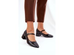 Dámské lodičky na sloupek podpatku 77-554 černá - c.m Paris